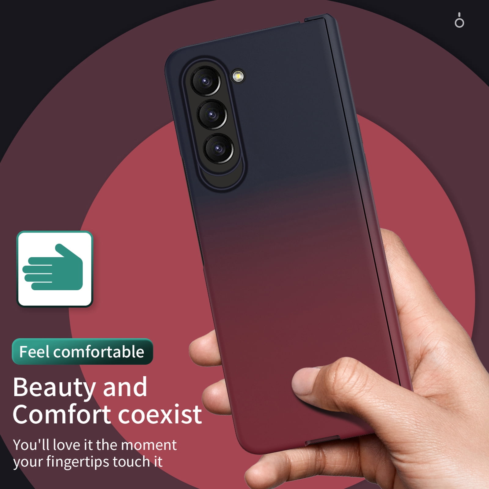 for Samsung Galaxy Z Fold 5 5G 2023 Case, Luxury Gradient Tempered Glass Drop Protection Matte Shockproof Hybrid Folding Flip Phone Case Cover for Samsung Galaxy Z Fold 5 5G 7.6 inch, Blue + Red