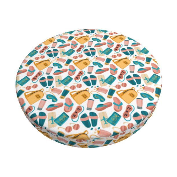 Disketp Travel Elements Funda Redonda para Taburete, Funda de Cojín para Silla de Bar Suave y Elástica-13 inch
