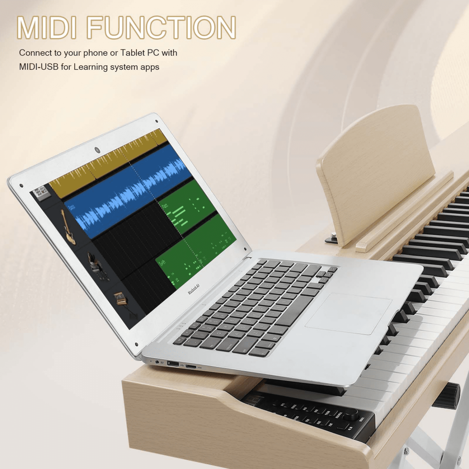 Hassch 88 Key Semi-Weighted Digital Piano Keyboard for Beginners with Headphone, MIDI Bluetooth and Triple Pedals, Teak Color