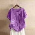 thumbnail image 1 of Hauts pour Femmes Hauts d'Été 2023 Femmes Décontracté Imprimé Manches Courtes Col Rond T-Shirt Grande Taille Blouse Violet m, 1 of 4