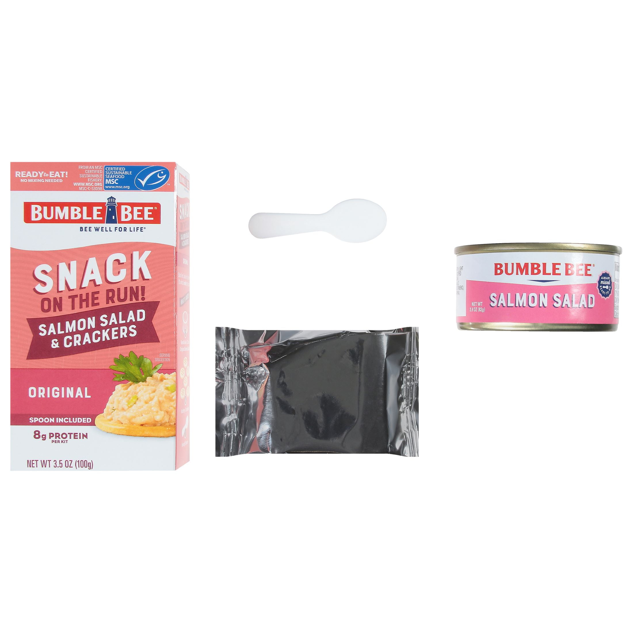 (3 pack) Bumble Bee Snack on The Run Salmon Salad with Crackers Kit, Ready to Eat, 8g Protein per Serving, Shelf Stable Box, 3.5 oz