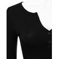 thumbnail image 2 of Women's Button V-neck Slim Cut Henley Long Sleeve City BLACK 1X Plus Size, 2 of 4