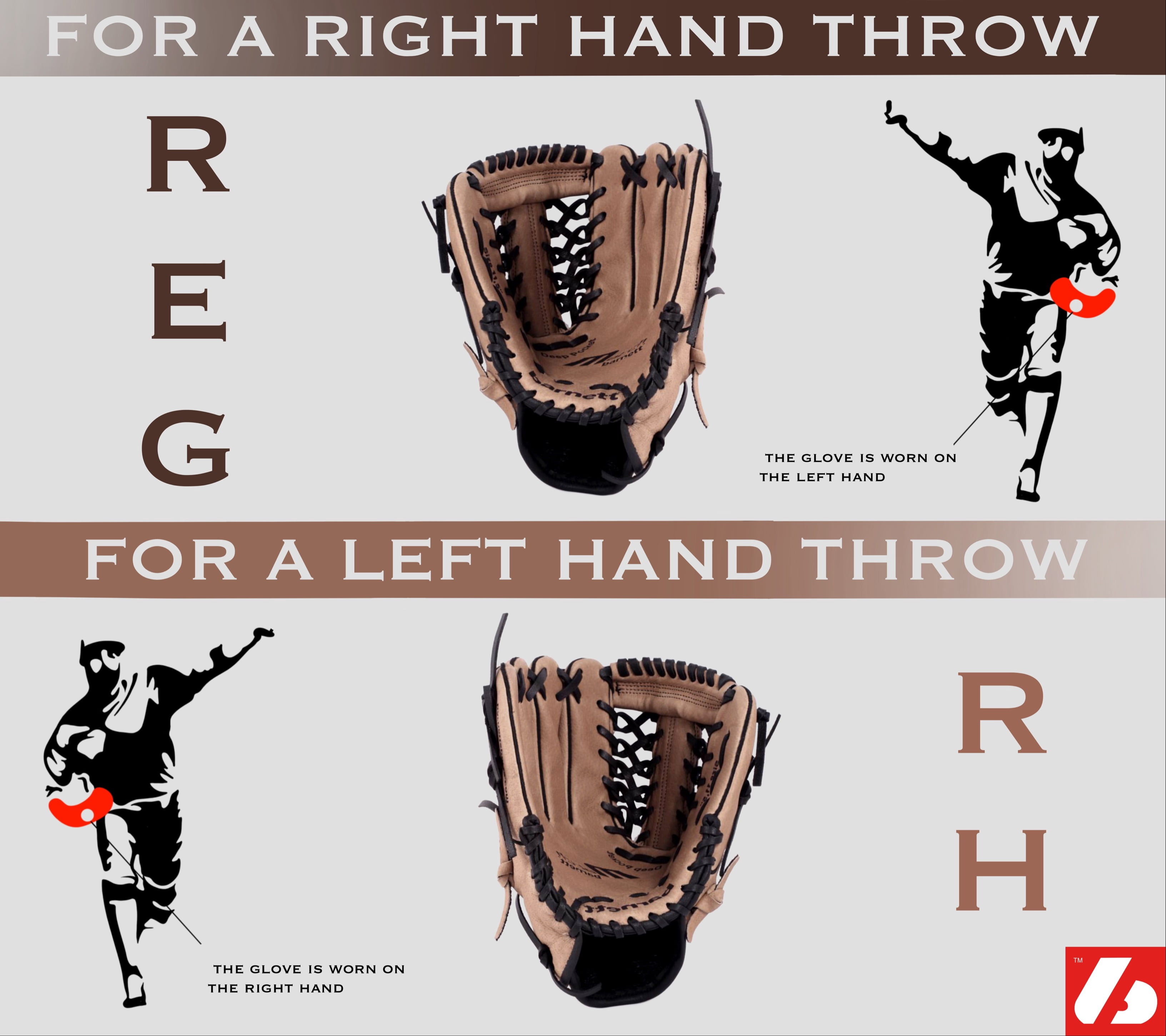 Barnett GL-125 12,5" Competition Baseball Glove, Genuine Leather, Outfield, Right Hand Throw, Brown