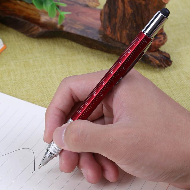 Destornillador Bolígrafo Destornillador Regla Nivel de burbuja Bolígrafo multifunción (Rojo)