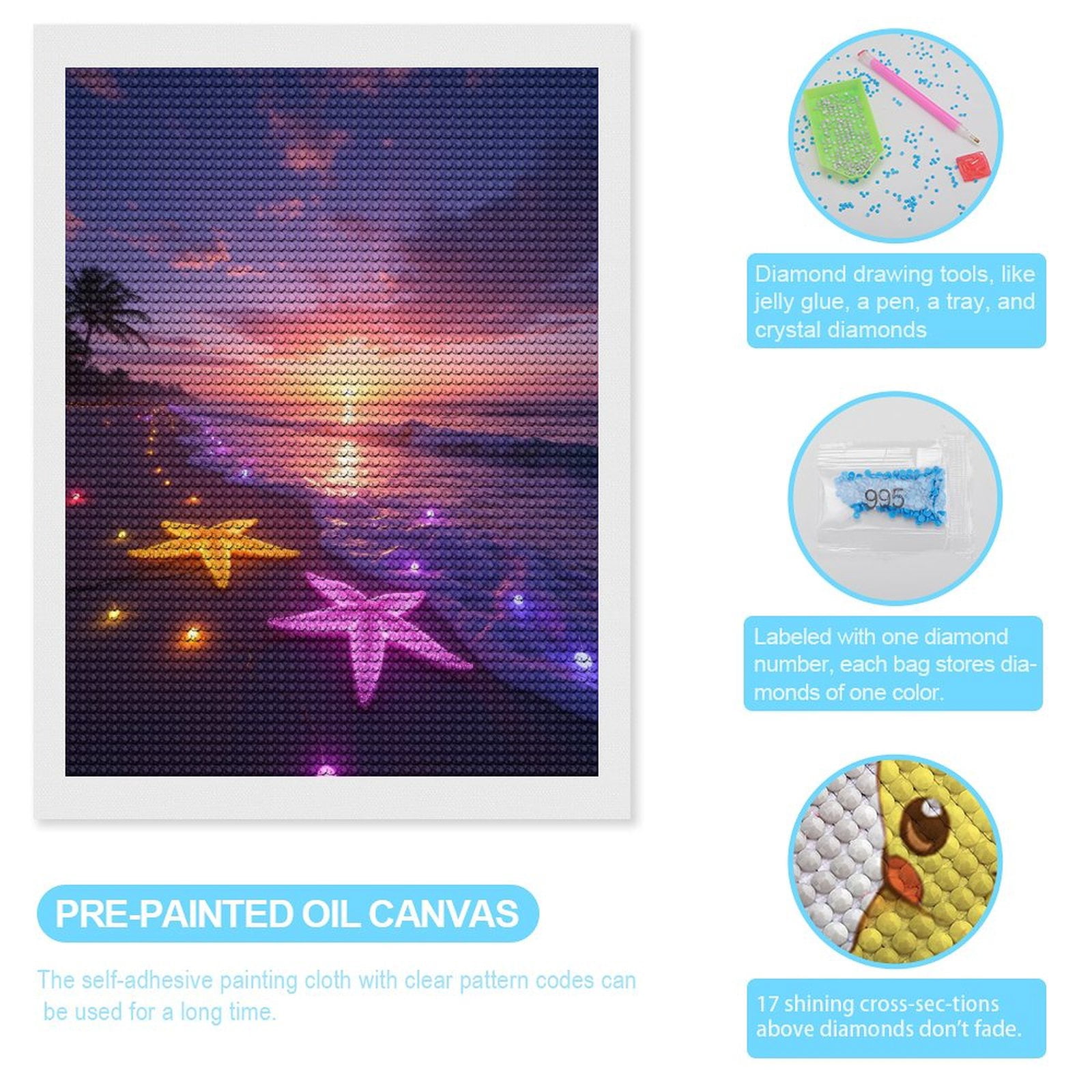 Diamond Art Kits for Adults, Tropical Sunset Beach Lights 5D Diamond Painting Kits for Adults Beginners, DIY Full Drill Diamond Painting, Gem Art and Crafts 12x16