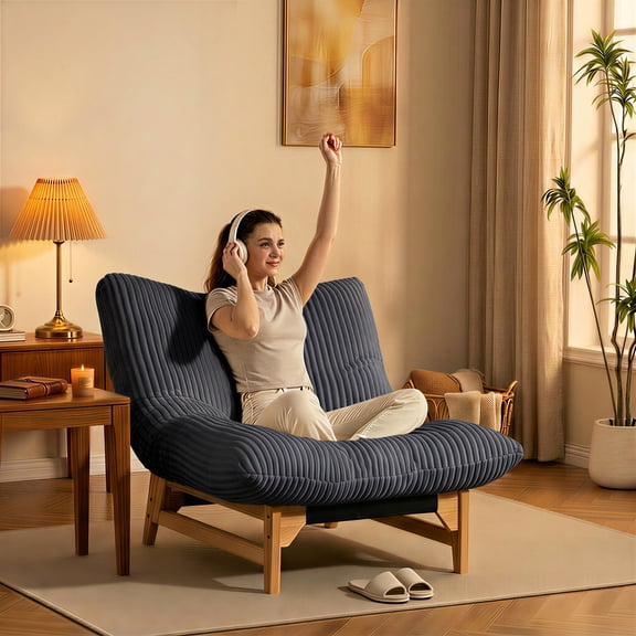Peispie Giant Lazy Sofa Chair for Adults, Armless Corduroy Floor Lounge Chair with Backrest, Ergonomic Comfy Single Couch Accent Chair for Living Room & Bedroom, Easy Assembly, Grey