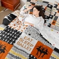 thumbnail image 5 of Homewish Eat Sleep Ballet Bedding Comforter Set 7 Pieces for Kids, Chic Stripes Lines Full Bedding Set, Orange Buffalo Patchwork Reversible Fitted Sheet Flat Sheet, Breathable Home Decor, 5 of 8