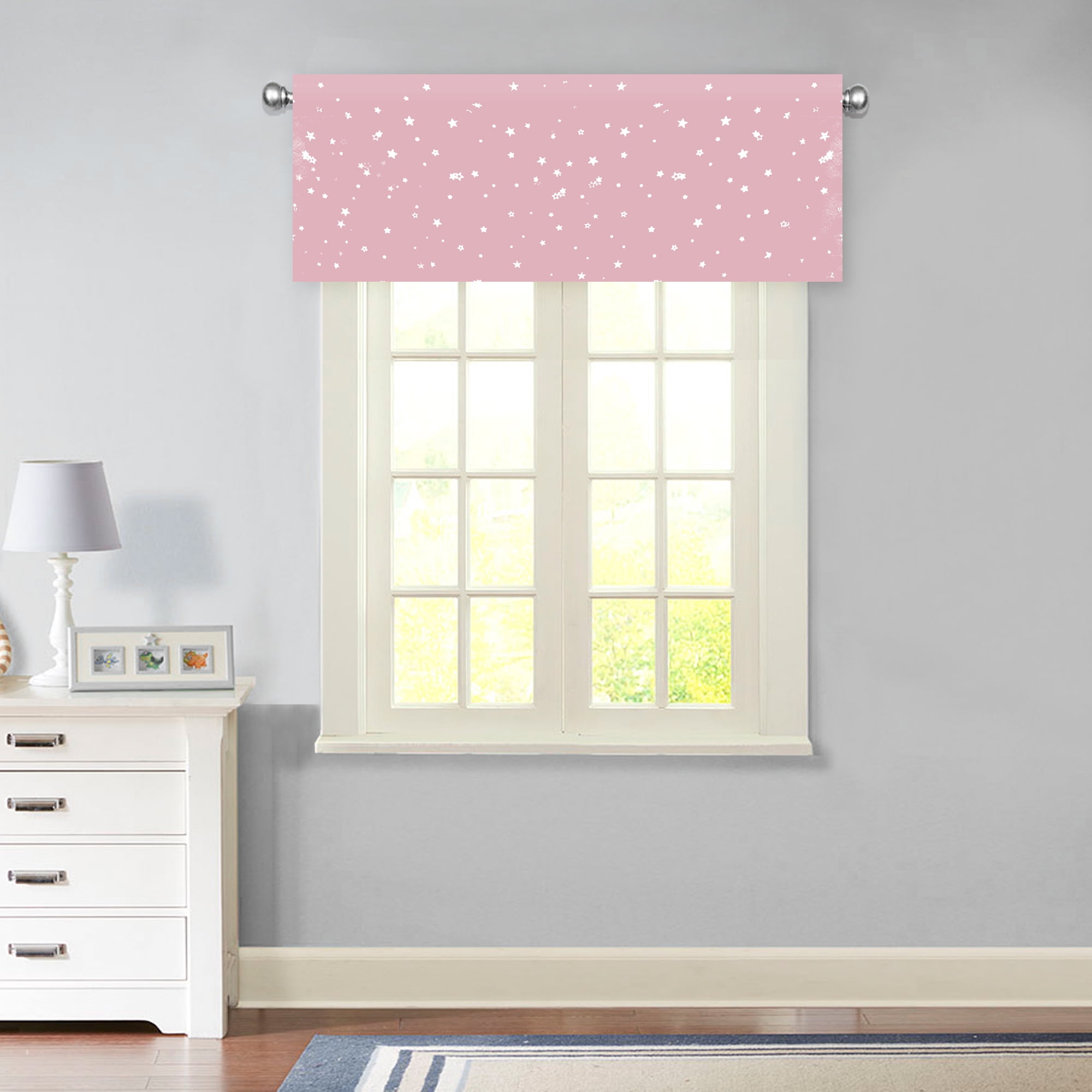 FlamingoP Pink Star Valance Curtain Extra Wide and Short Window