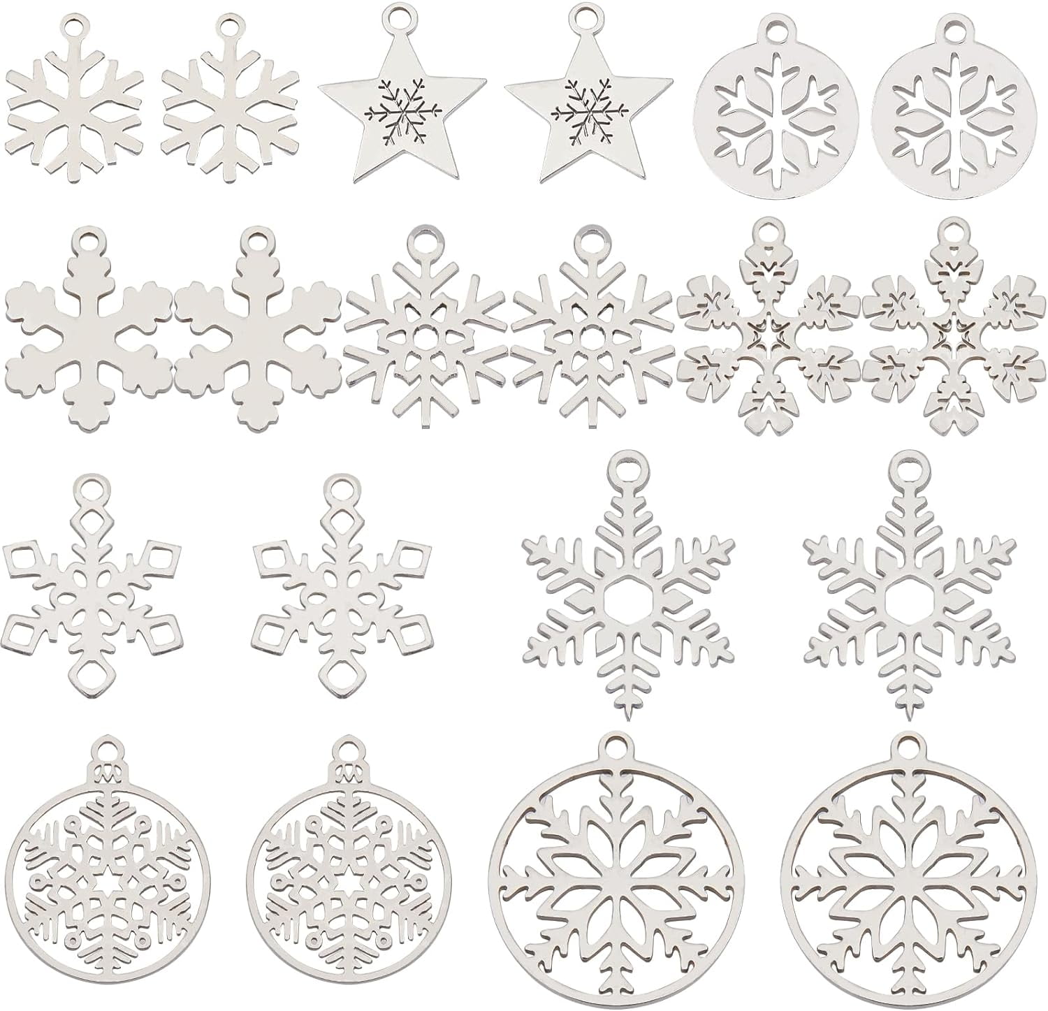 DICOSMETIC 16pcs 2 Colors Snowflake Charms Pendants Stainless Steel Gold Color Christmas Snowflake Charms DIY Jewelry Making