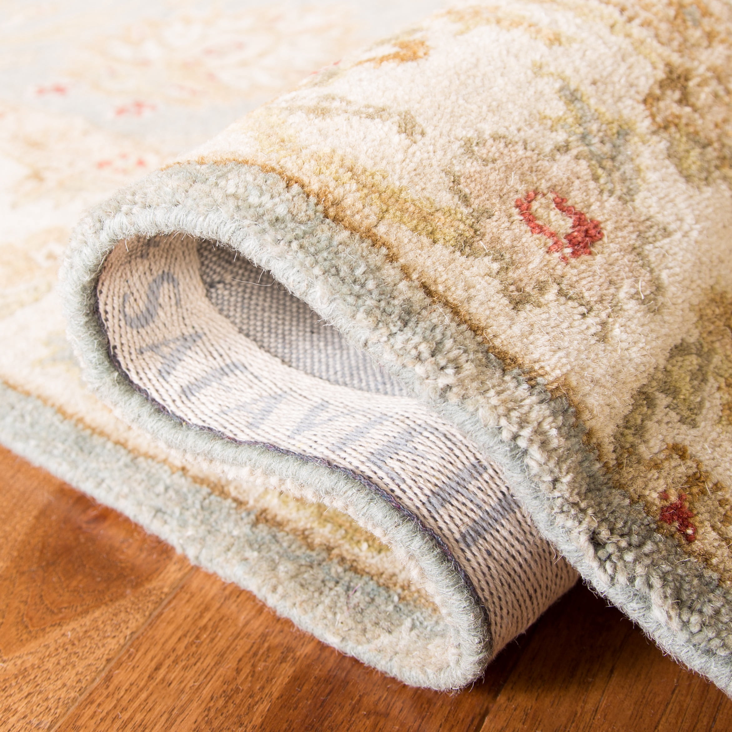 SAFAVIEH Antiquity Lorraine Floral Bordered Wool Runner Rug, Grey Blue/Beige, 2'3" x 6'