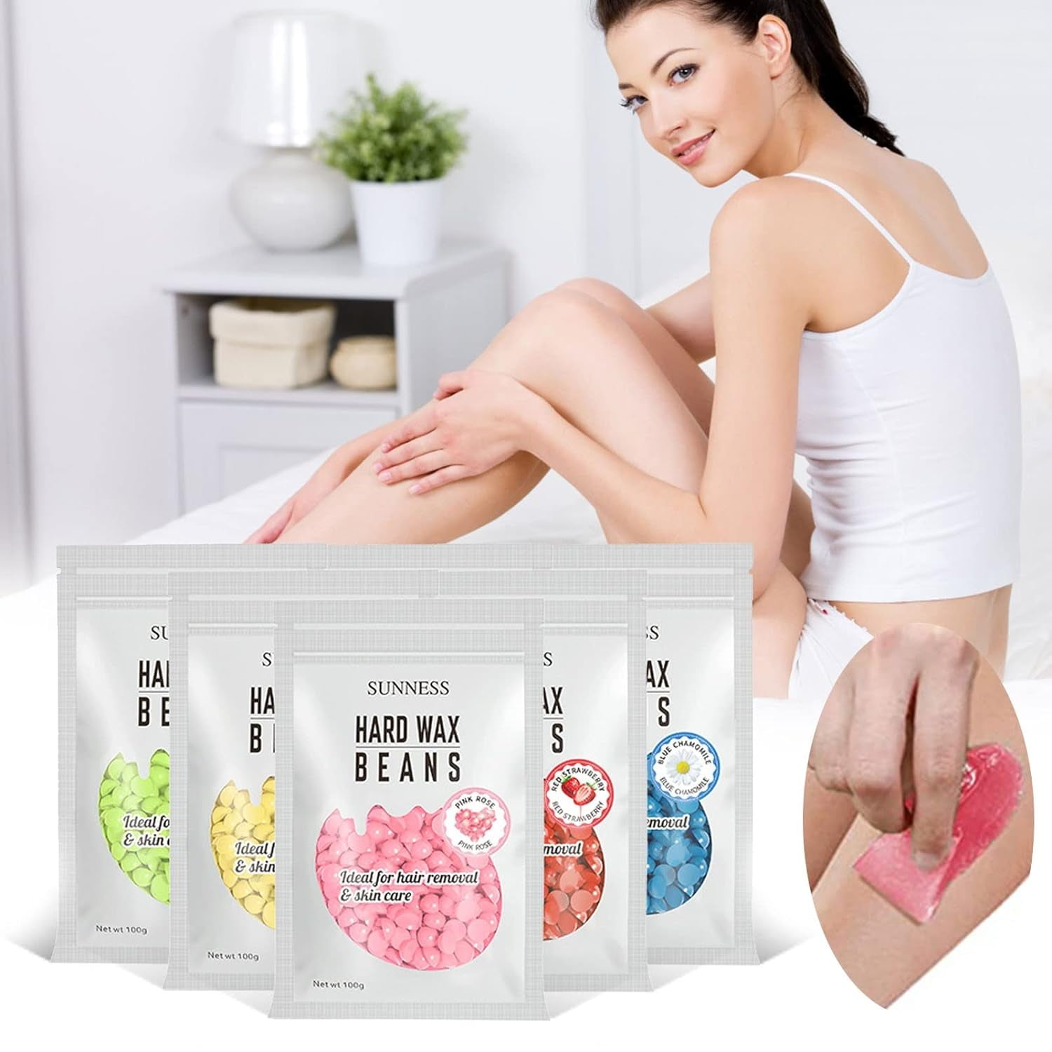 MICHPONG Hard Wax Beads for Hair Removal, Natural Beeswax Wax Beans for  Sensitive Skin, 100g Rose 