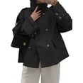 thumbnail image 2 of Double Breasted Women Long Sleeved Casual Trench Coat Lapel Jacket, 2 of 6