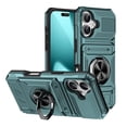 thumbnail image 2 of For Apple iPhone 17 Phone Case with Finger Ring Holder Kickstand, Card Slots，Heavy Duty Shockproof Rugged Protective Working with Magnetic Car Phone Mount,Green,For iPhone 17, 2 of 7