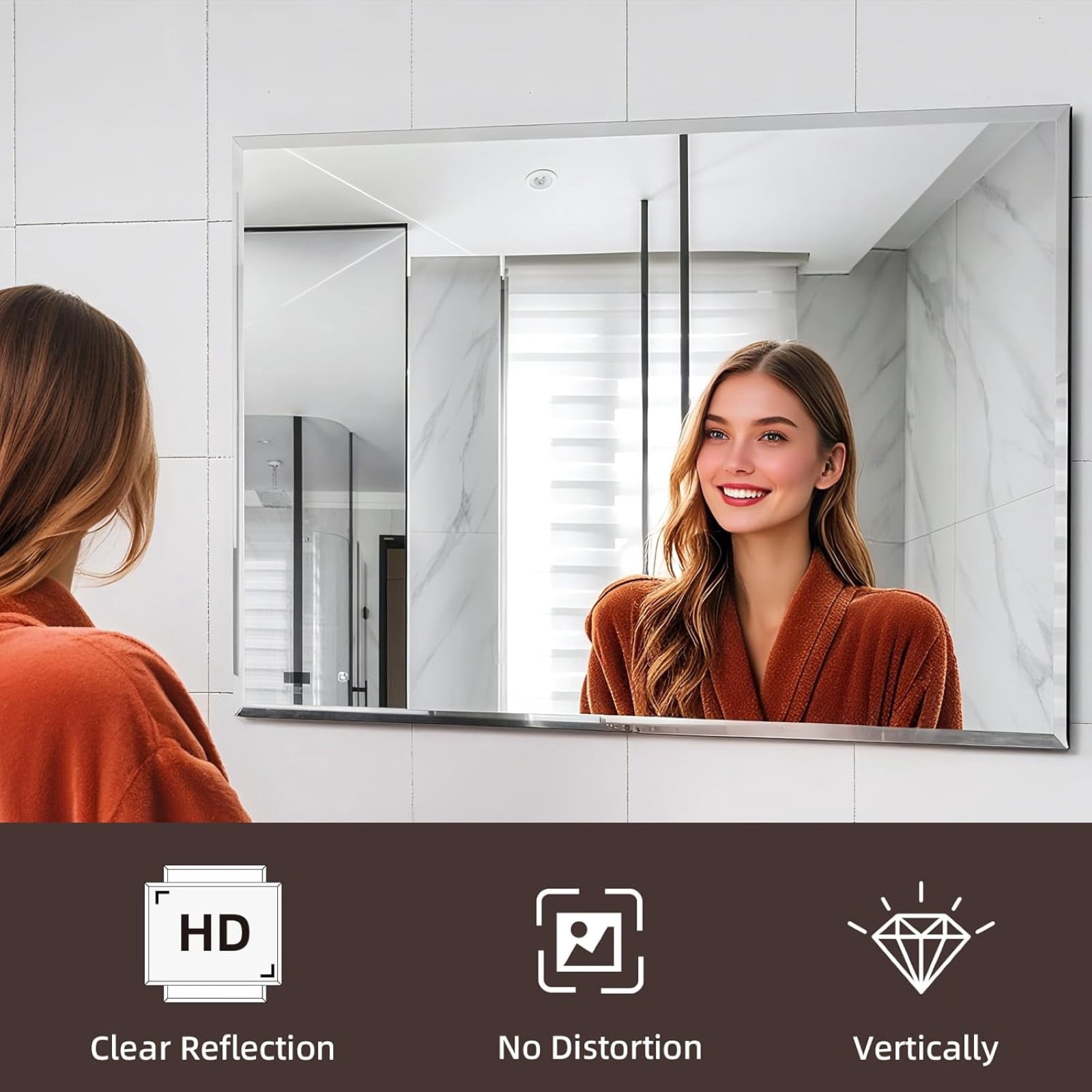 Gleamira 18"x24" Frameless Bathroom Mirror Rectangle Wall Mirror with Beveled Edge Vanity Mirror Over Sink