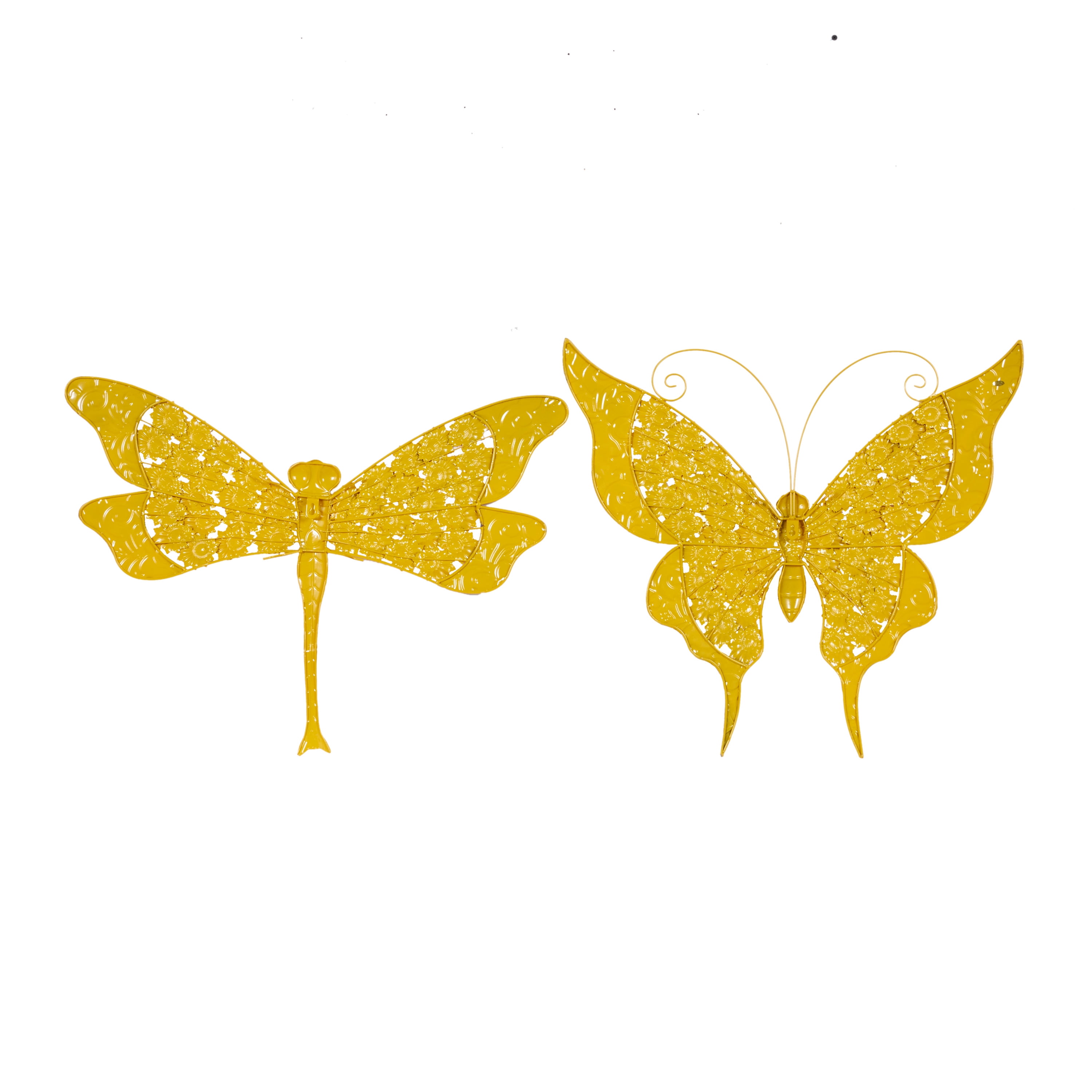 DecMode Outdoor 25", 27" Yellow Metal Farmhouse Garden Wall Decor, 2 - Pieces