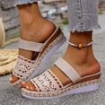 thumbnail image 3 of Rokment Womens Crochet Platform Wedges Dress Sandals 2026 Boho Beach Summer White Espadrilles Chunky Heeled Bridal Slip on Slides Beige Size 6.5, 3 of 5