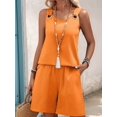 thumbnail image 5 of Women's Round Neck O-Ring Sleeveless Tank Top and Shorts 2 Piece Outfit Set Orange M, 5 of 7