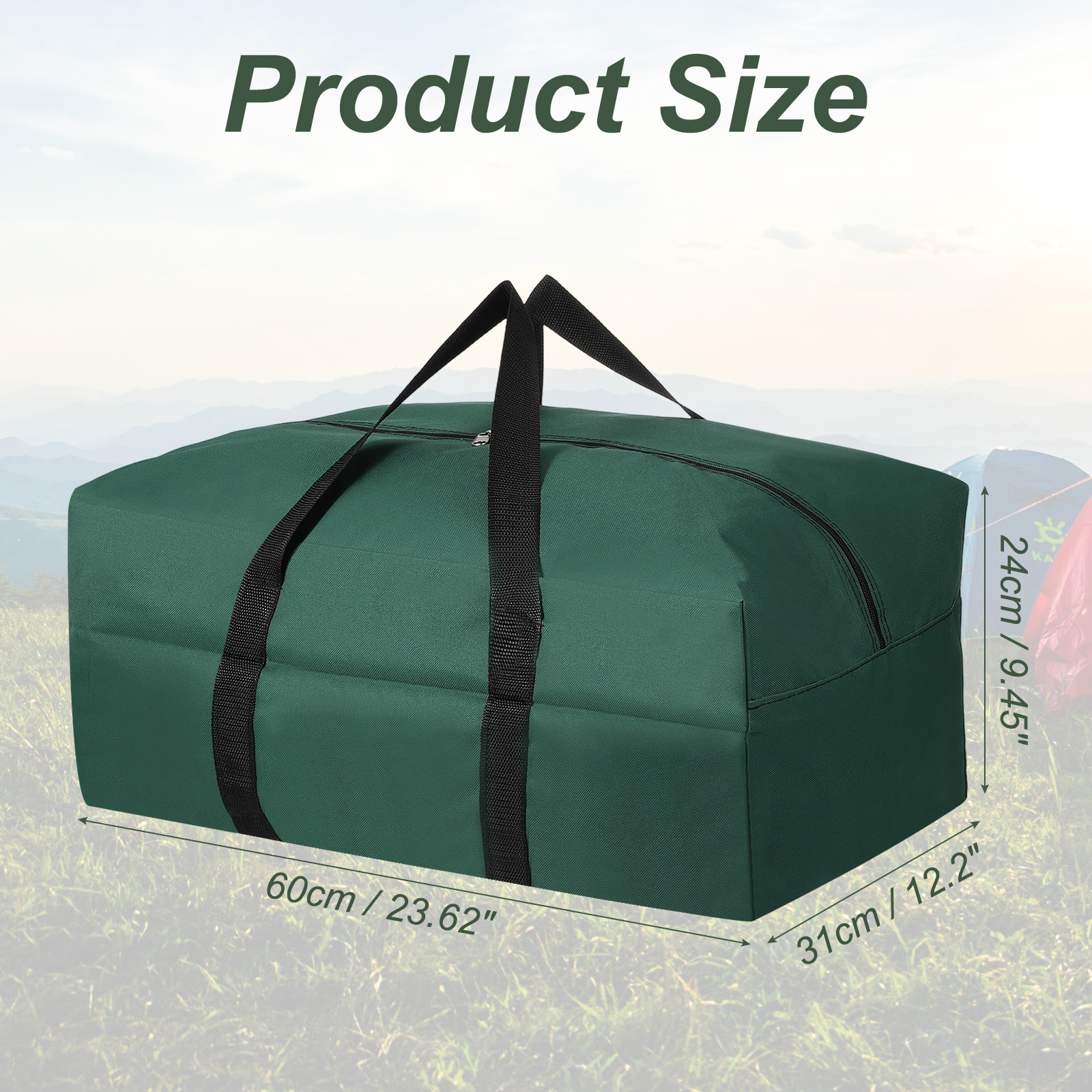 Uxcell Storage Duffle Bag, Zippered Duffel Bag for Travel 24 Inch & Green -Fitting for (Outdoor/Travel/Tent/Sports)