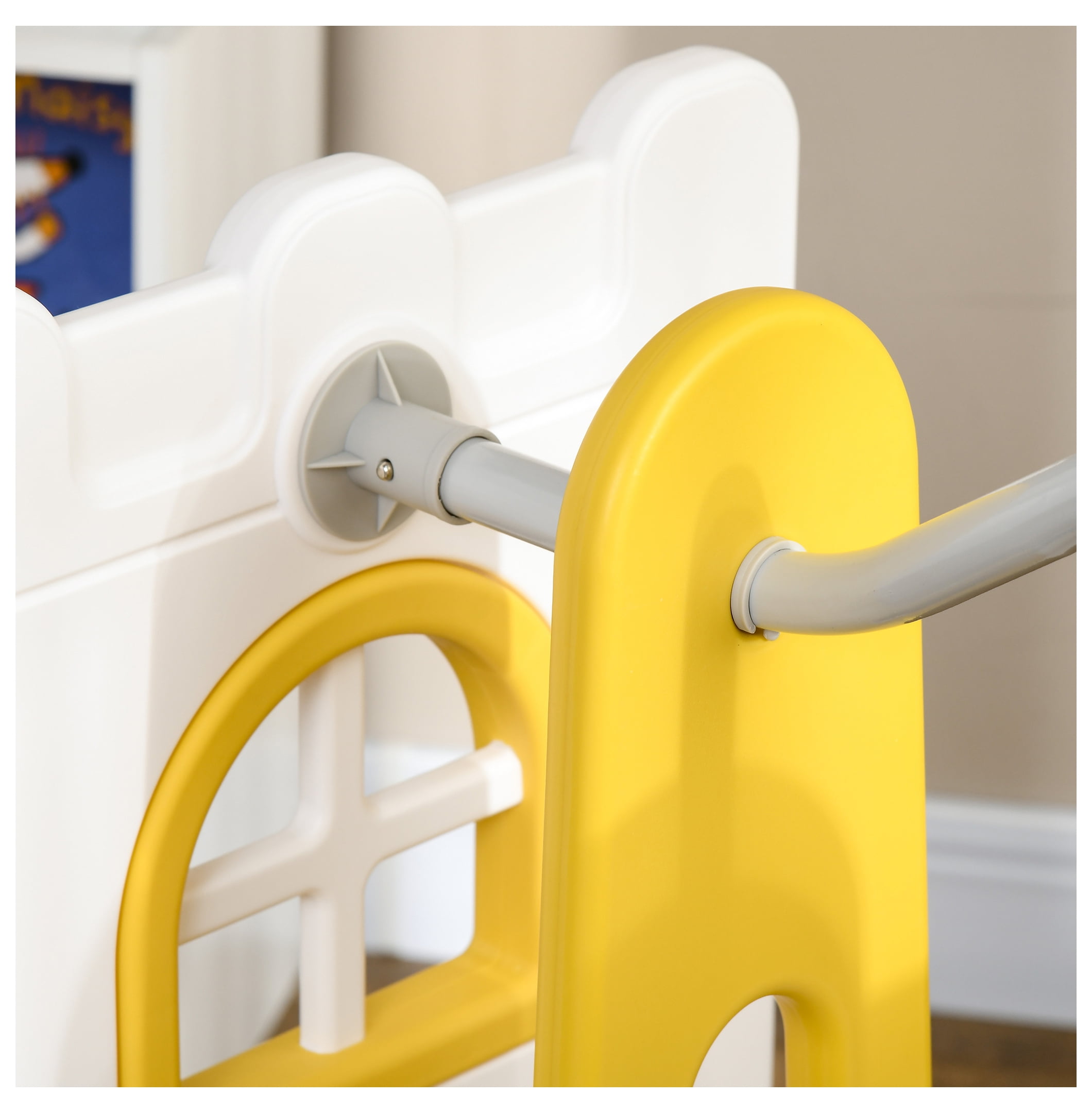 Qaba 6 in 1 Toddler Slide and Set, Baby Slide for Age 1-3 Years with Basketball Hoop, Climber, Storage Space, Telescope, Indoor , Yellow