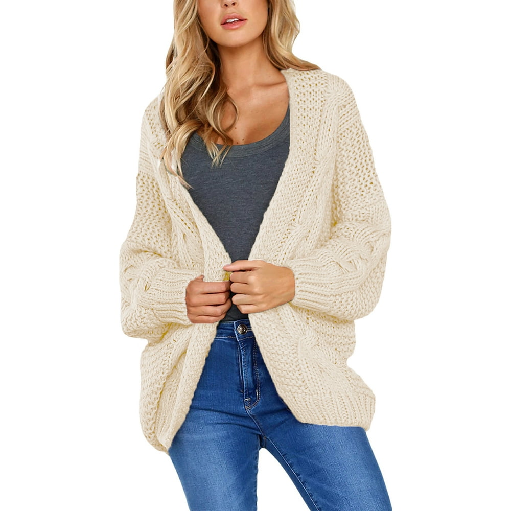 Dokotoo - Dokotoo Womens White Open Front Sweaters Coat Chunky Knit ...