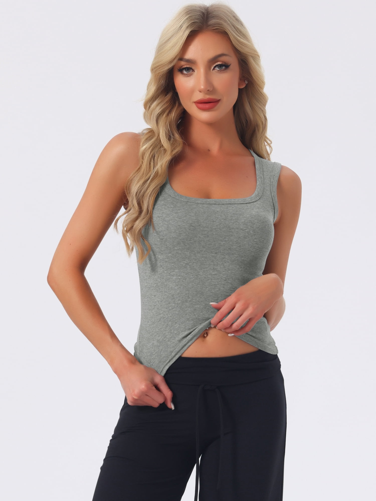 DARING DIVA Women's Scoop Neck Sleeveless Fitted Cotton Layering Tank Top M Grey