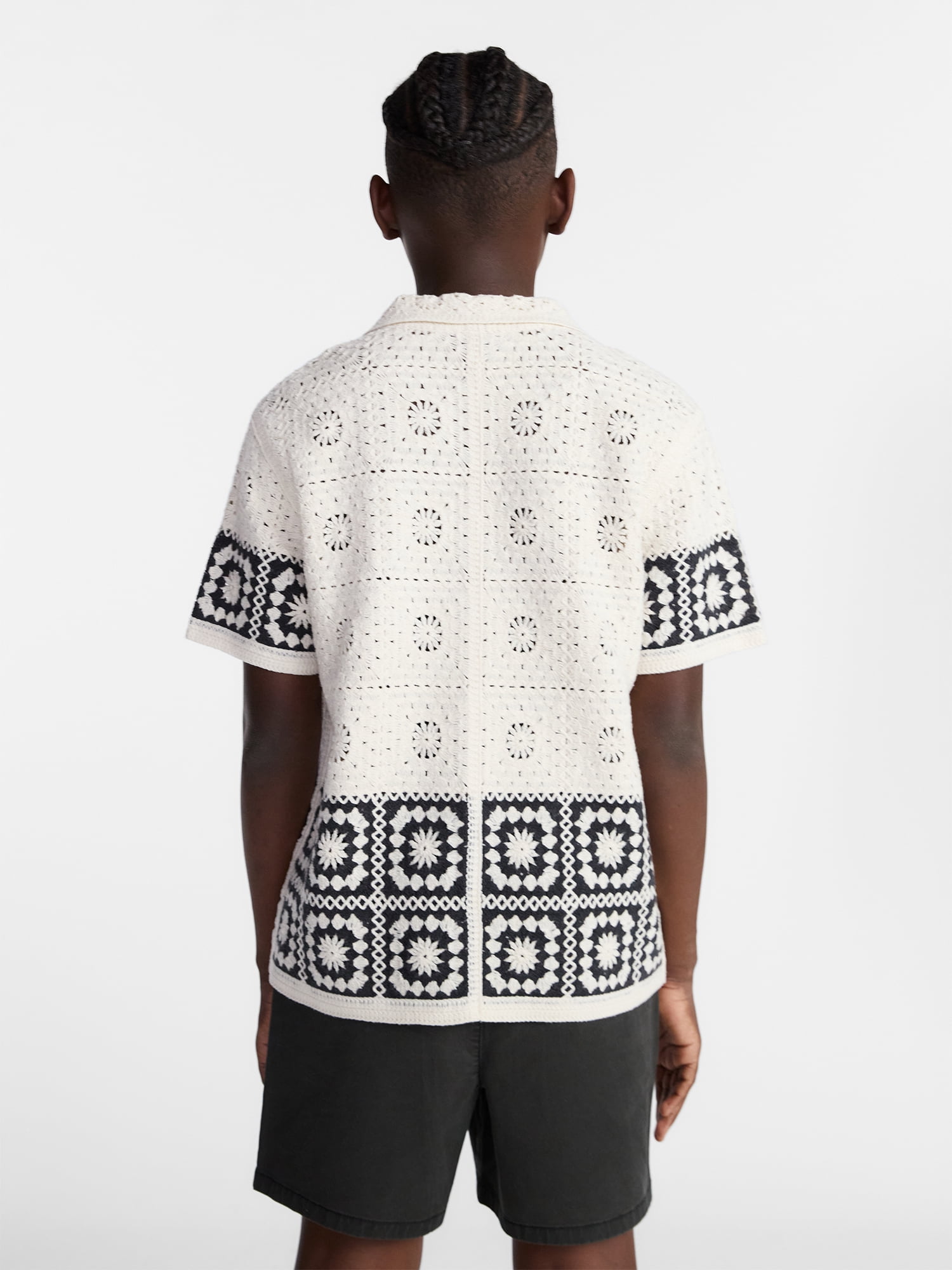 Weekend Academy Boys Crochet Button Shirt with Short Sleeves, Sizes 4-18