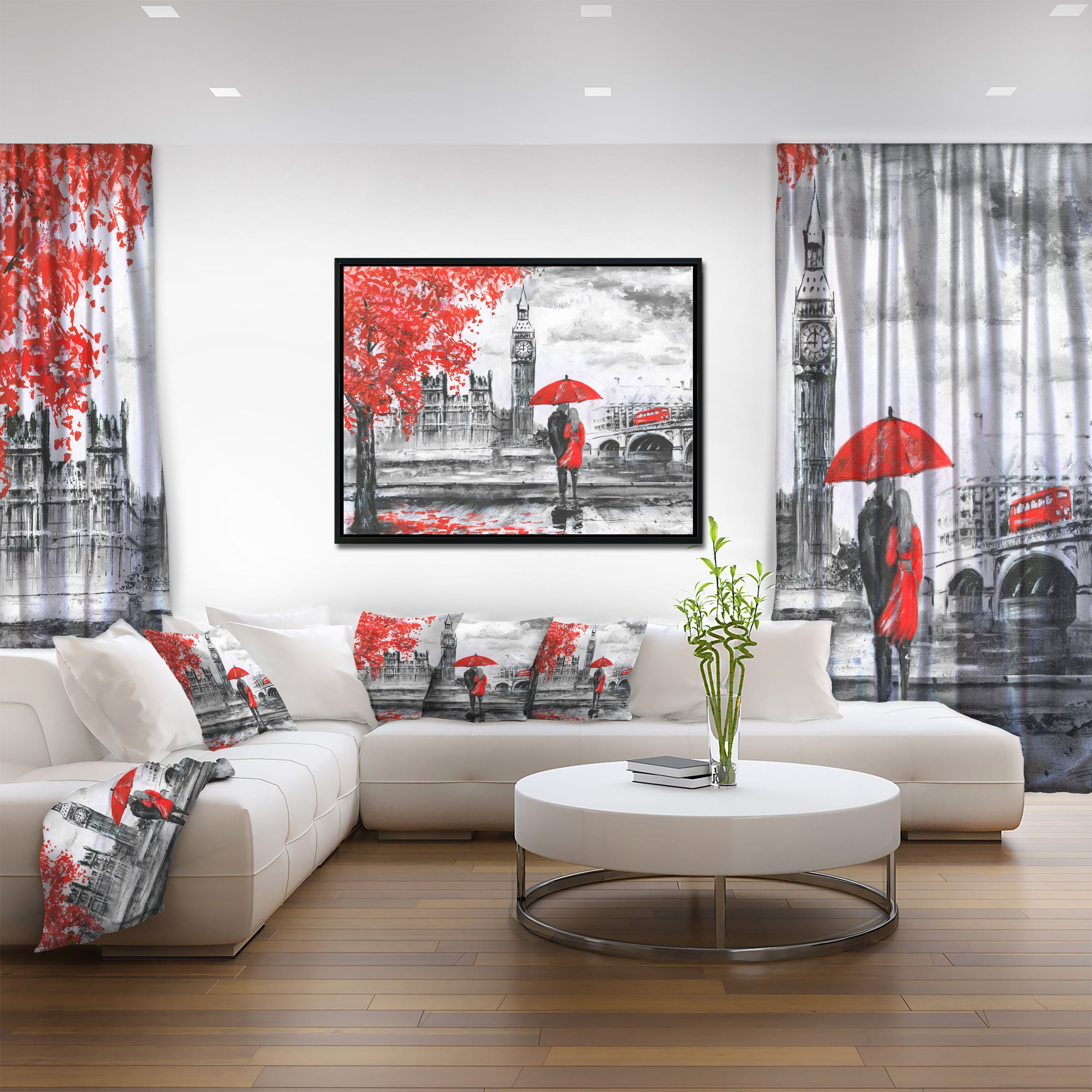 Designart ' Couples Walking in London ' Landscape Framed Canvas Art Print