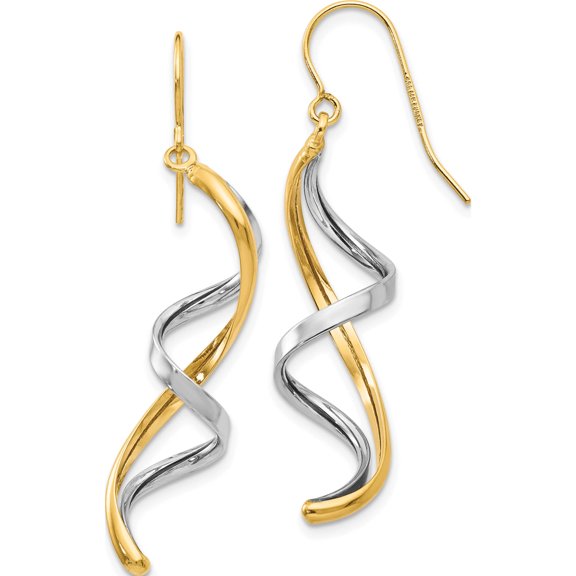 14K Two-Tone Polished Fancy Dangle Earrings (38 X 9) Made In Turkey tl905