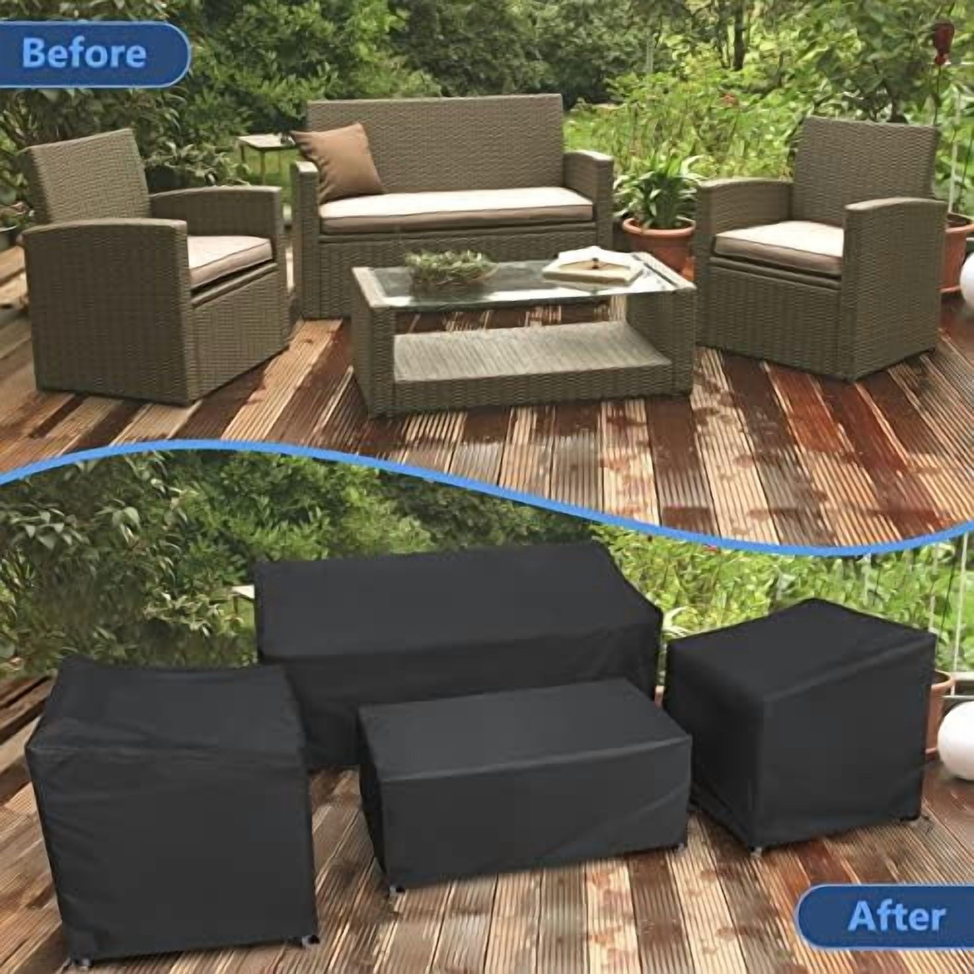 RibRave Patio Furniture Covers 4 Piece Set, Heavy Duty Waterproof Outdoor Furniture Cover 420D for Rattan Wicker Conversation Set, Black