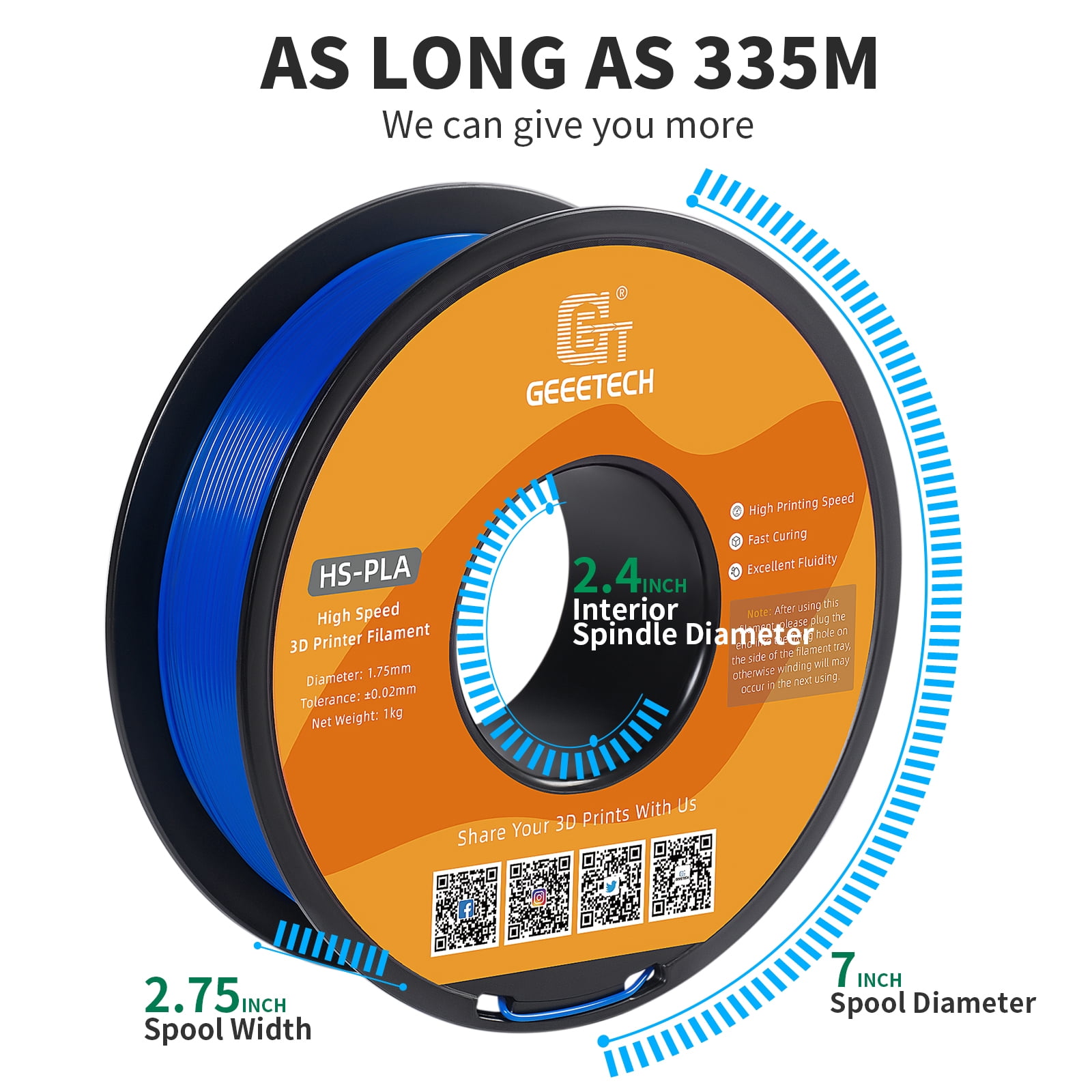 Geeetech 1.75mm PLA 3D Printer Filament, 10kg Spool (22lbs), Dimensional Accuracy +/- 0.03mm,Blue