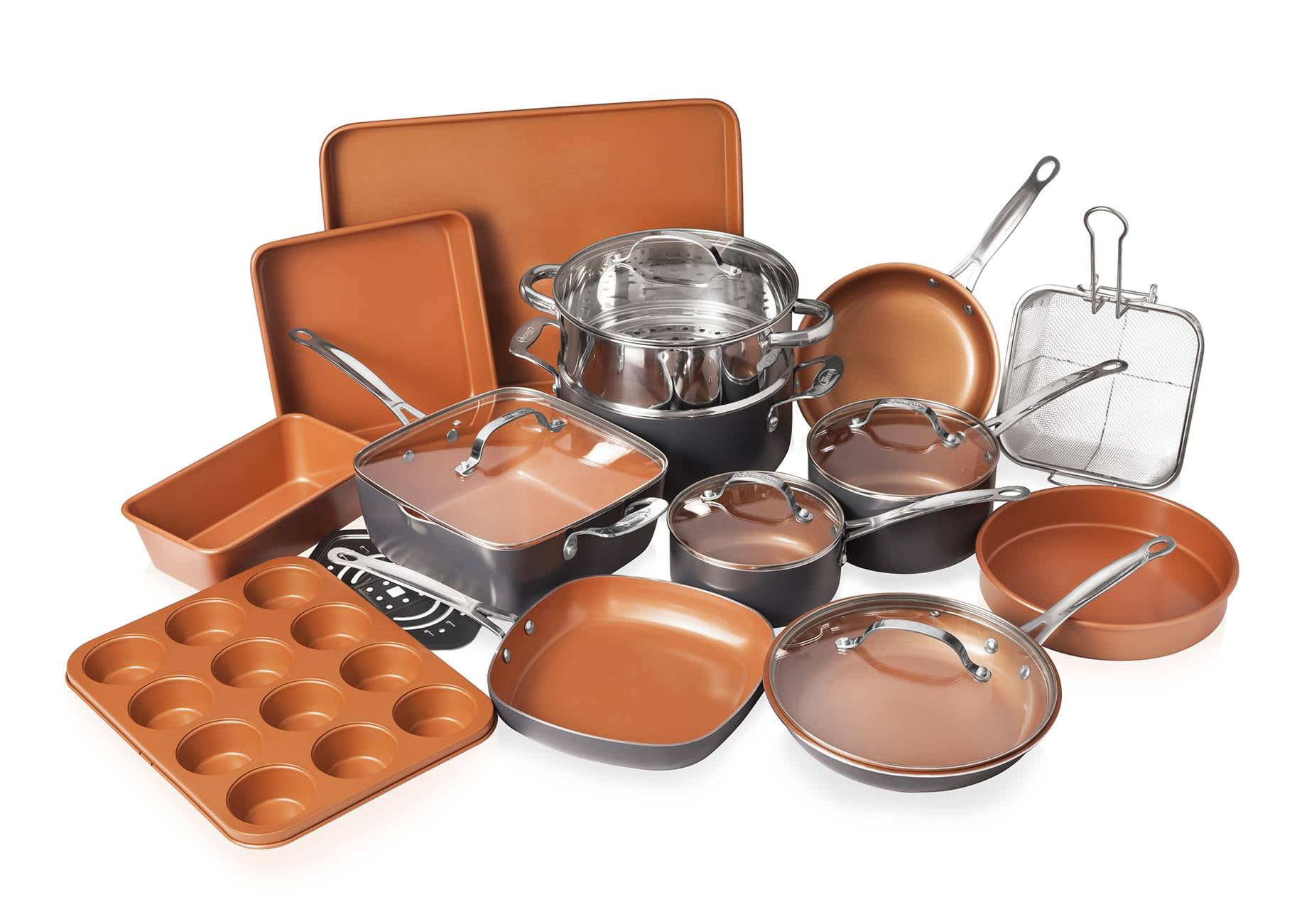 Gotham Steel - 20-Piece Cookware Set - Copper/Black