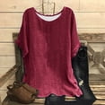 thumbnail image 2 of Wlynlyn Cotton Linen Tops for Women Plus Size Short Sleeve Shirts Round Neck T Shirts Casual Loose Fitted Blouses, 2 of 3