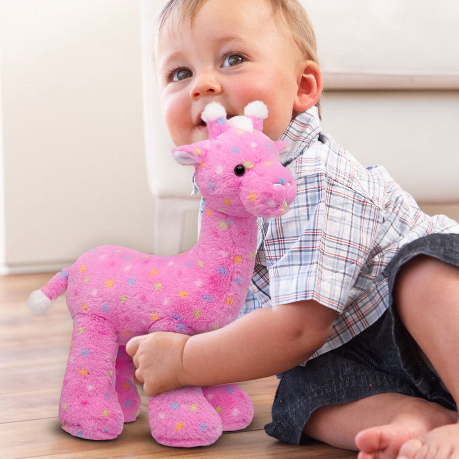 Esterze Pink Frosted Animal Giraffe Stuffed Animal, 14" Pink Giraffe Plush Giraffe Stuffed Animals with Floppy Corner