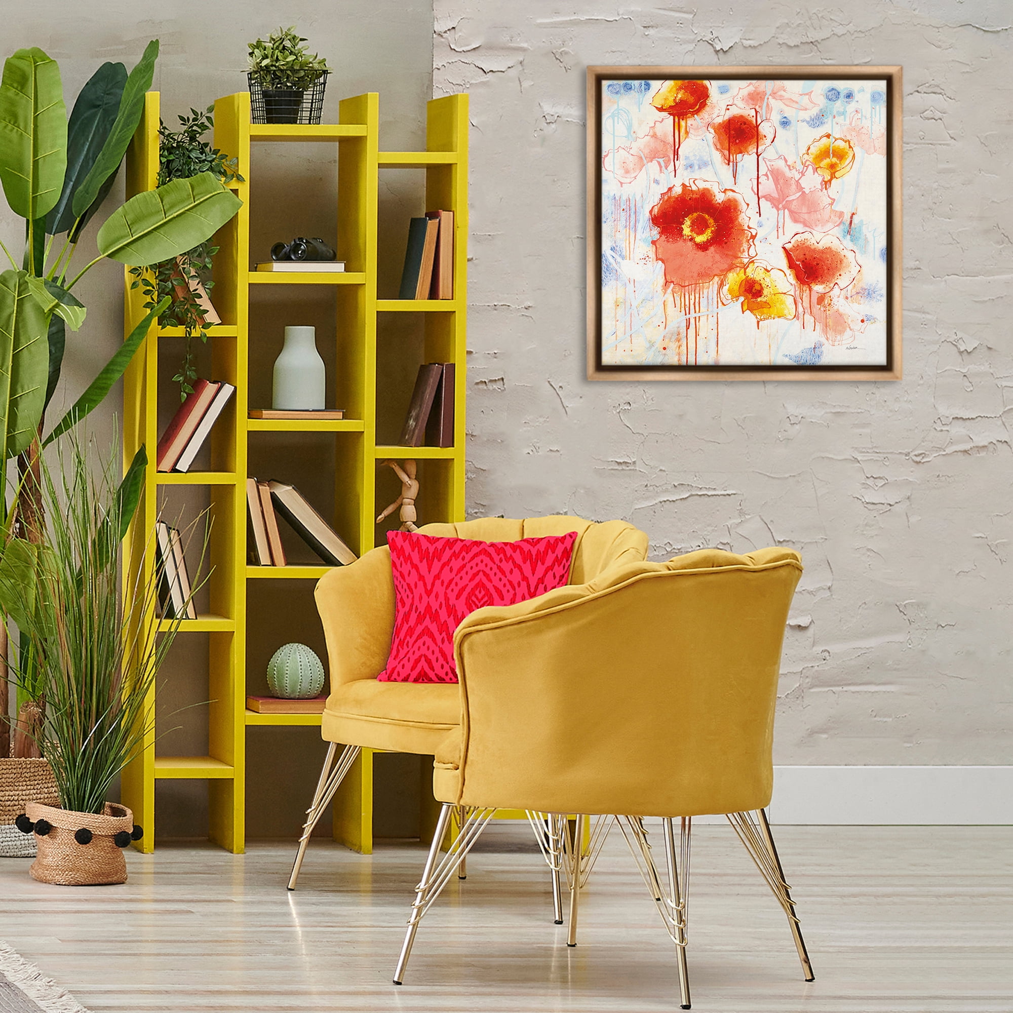 Stupell Industries Dripping Abstract Poppies Abstract Painting Brown Floater Framed Art Print Wall Art, 25 x 25