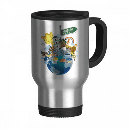 

Hong Kong Sightseeing Place China Travel Mug Flip Lid Stainless Steel Cup Car Tumbler Thermos