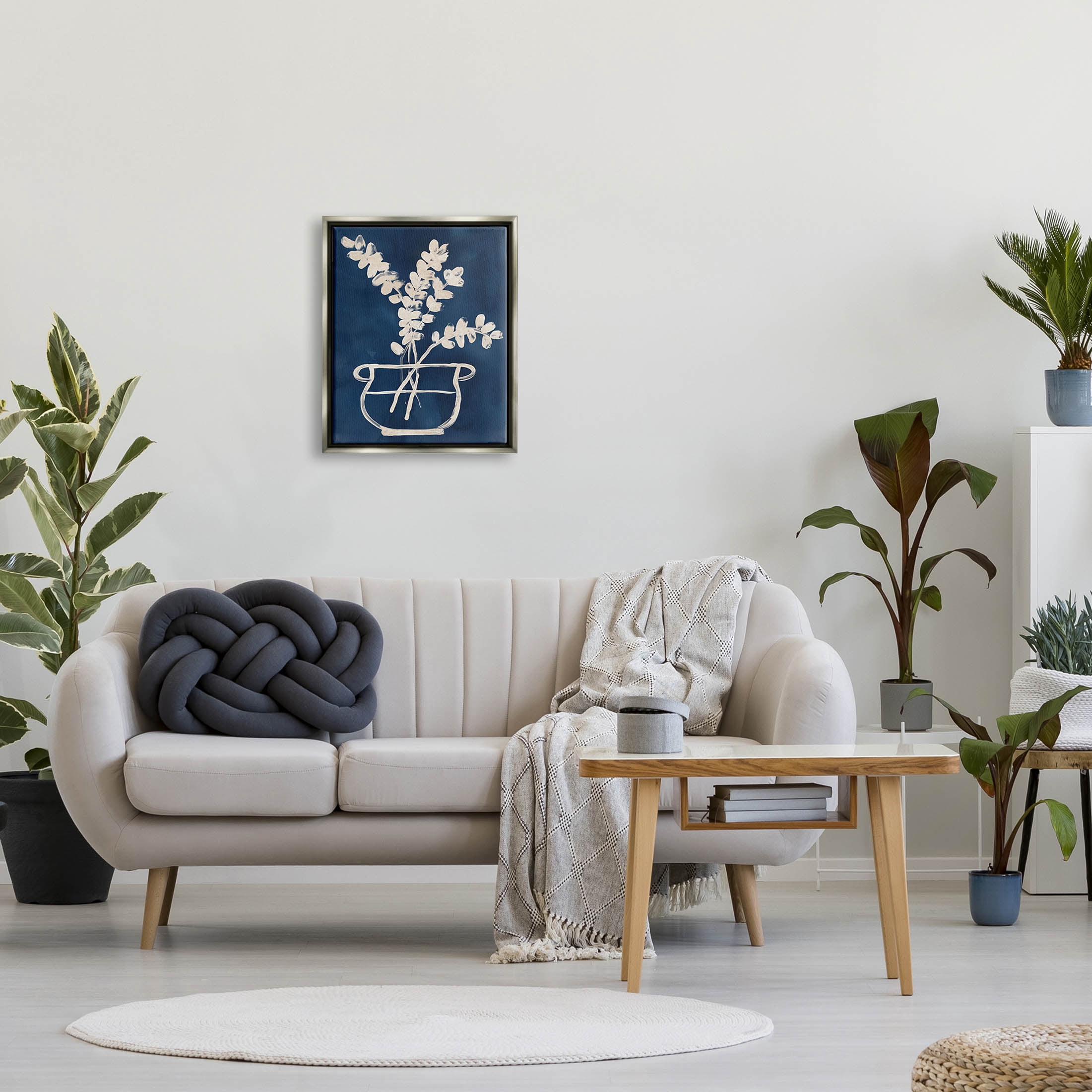 Stupell Industries Abstract Leaves Botanical Outline Graphic Art Luster Gray Floating Framed Canvas Print Wall Art, Design by June Erica Vess