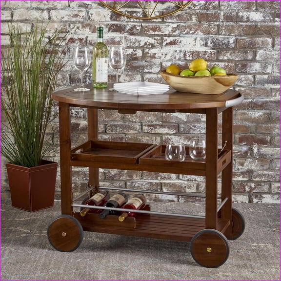 Outdoor Bar Cart, Christopher Knight Home Tillary Modern Industrial Acacia Wood Aluminum Drop Leaf | Oak Silver | Wood