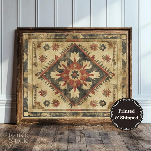 Vintage Southwestern Art Print Rustic Western Wall Decor Boho Poster Antique Aztec Textile Style UNFRAMED Poster, 8x12