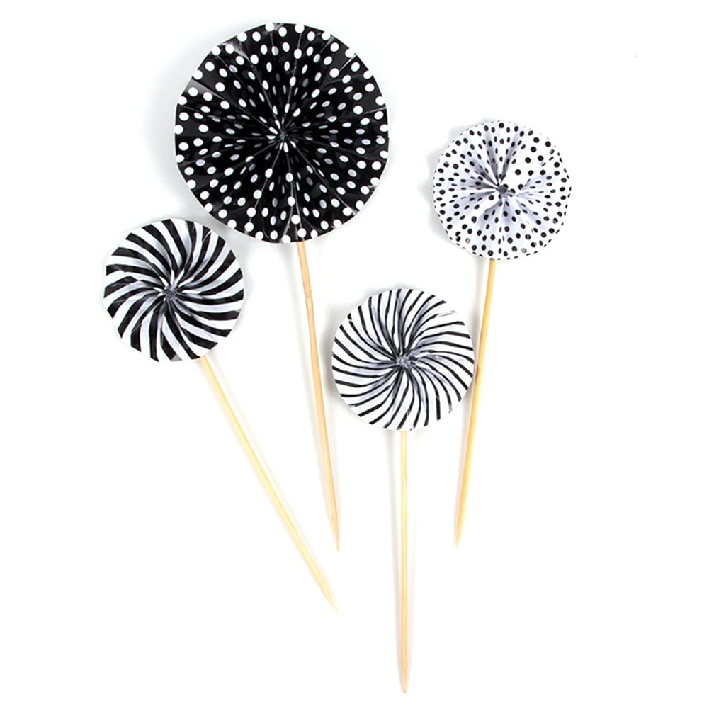 Hadanceo 4Pcs Origami Fan Sun Flower Shape Cake Topper Flag Birthday Party Decoration