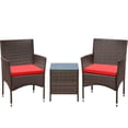 thumbnail image 7 of Lacoo 3 Pieces Outdoor Patio Furniture Gray PE Rattan Wicker Table and Chairs Sets Bar Set with Cushioned Tempered Glass , Brown / Red, 7 of 7