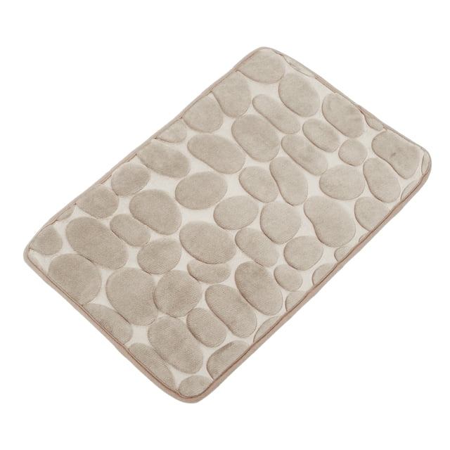 Unique Bargains Cobblestone Pattern Bathroom Rugs Polyester Bath Mat Machine Washable Beige 80x50cm