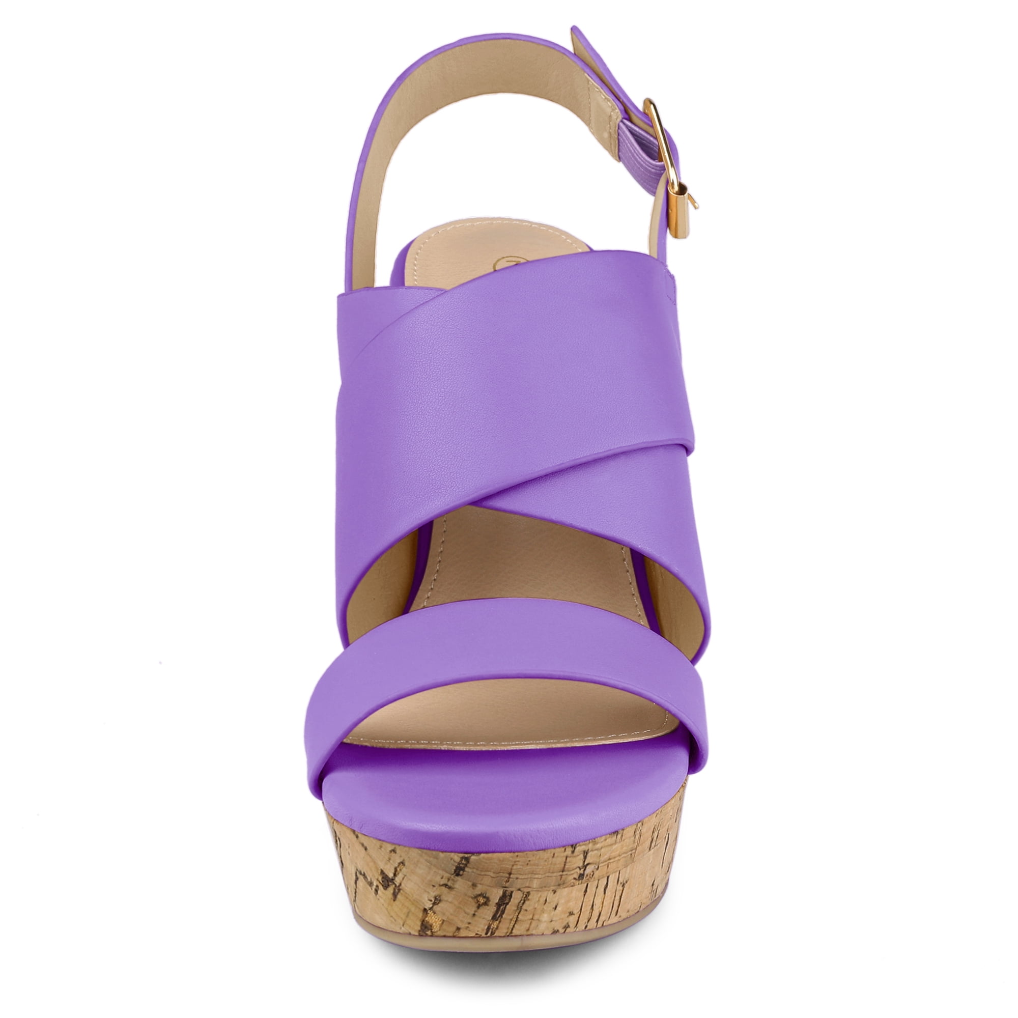 DARING DIVA Women's Wood Strappy Platform Wedge Sandals Purple US8/UK 6/EU 38.5