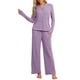 thumbnail image 2 of Pijamas de mujer Inspire Chic, conjuntos de pijama de manga corta con botones y pantalones, XL, púrpura oscuro, 2 of 5