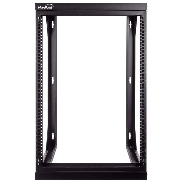 NavePoint 15U Wall Mount IT Open Frame 19 Inch Rack with Swing Out Hinged Gate Black
