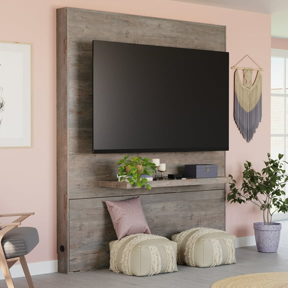 Sauder Steel River Entertainment Wall for TV's up to 70", Weathered Wood Finish