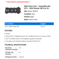 thumbnail image 2 of Right Valve Cover - Compatible with 2011 - 2020 Chrysler 300 3.6L V6 2012 2013 2014 2015 2016 2017 2018 2019, 2 of 2