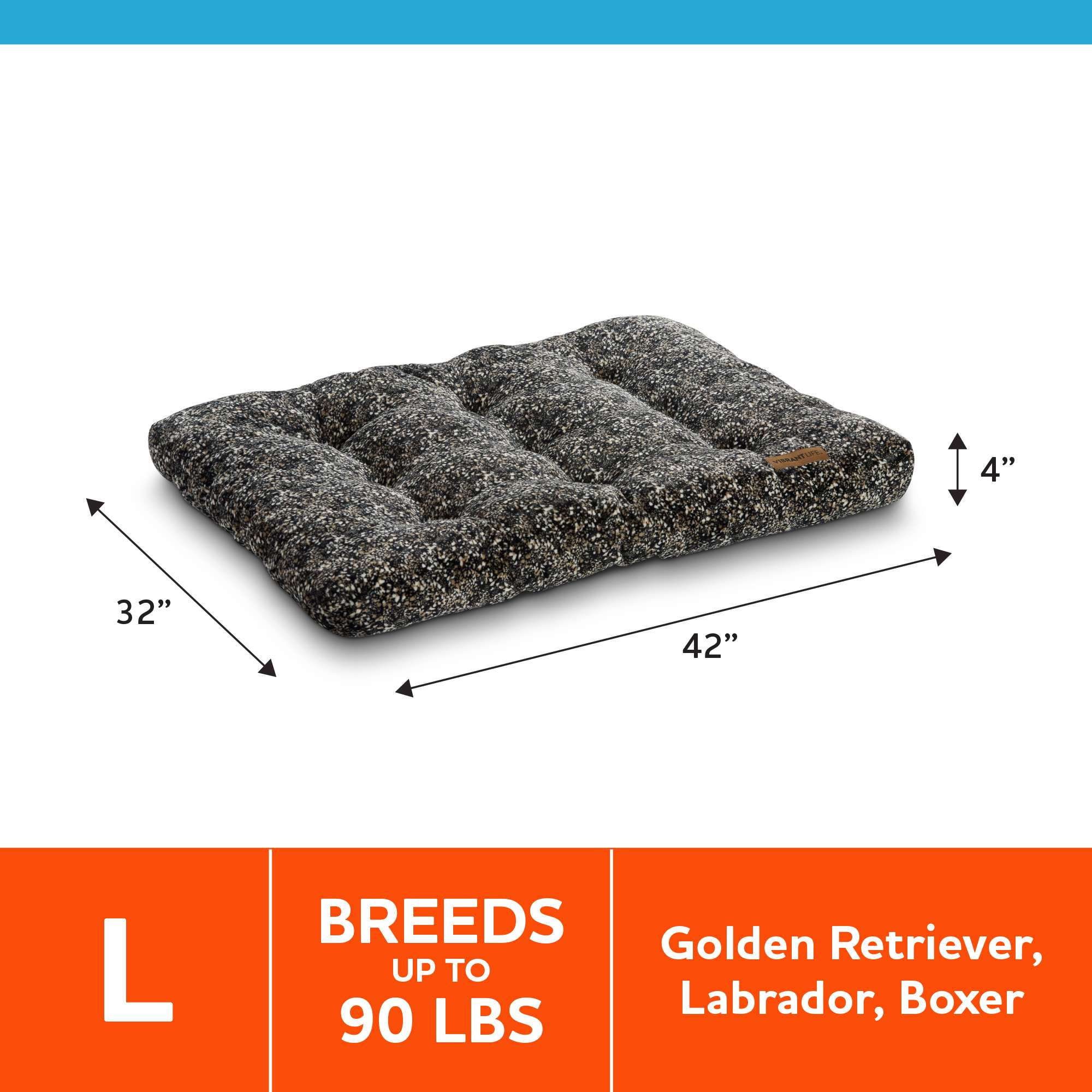 (2 pack) Vibrant Life Large Dog Bed, Plush Pillow Bed For Large Breeds, Large, 42" x 32", Black
