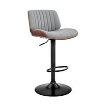 Armen Living Brock 24-33" Modern Faux Leather & Metal Bar Stool in Gray/Walnut
