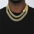 thumbnail image 3 of FEEL STYLE Male 5A Zircon Gold Plated Cuban Chain Necklace for Men Women 13MM 20", 3 of 5