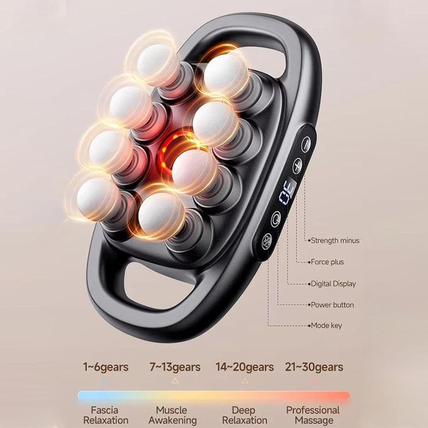 16-Head Massage Gun Set with 30 Levels & 3 Modes, Massage Gun Deep Tissue Neck Massager with 16 Heads, for Deep Tissue, Back, Shoulders, Legs, Pain Relief